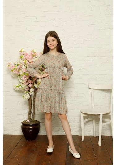 Aymeravm - Çiçek Desenli Kız Çocuk Elbise - Slf0204Ga Çok Renkli