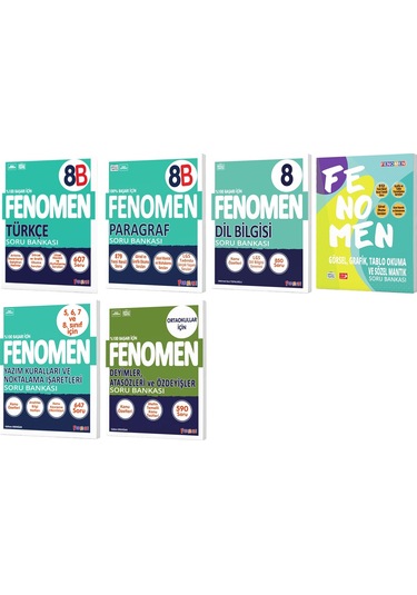 Fenomen Okul 2025 8. Sınıf Türkçe + Paragraf B Serisi + Dil Bilgisi + Görsel + Yazım + Ata Söz Soru Seti 6 Kitap