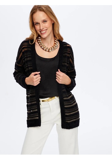 Faik Sönmez Transparan Detaylı Kadın Triko Hırka W26trh004 Siyah