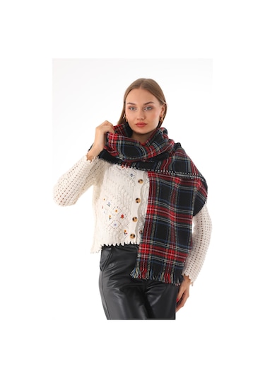 Çift Taraflı Yumuşak Dokulu Siyah Iskoç Şal Atkı Siyah