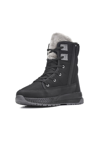 Günlük Kadın Kar Botu Kürklü Bağcıklı Fermuarlı Rahat Yüksek Kalın Tırtıklı Taban Bootie 815 Siyah-füme