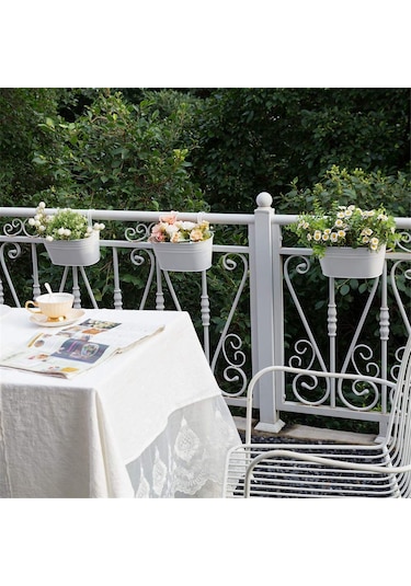 Asılı Çiçek Saksıları, Korkuluk Balkon Bahçe Ev Dekorasyonu İçin Metal Demir Duvar Çiçek Saksıları Beyaz 3 Adet