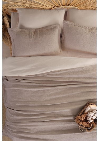 İyi Geceler İstanbul Zen Stone Bej Çift Kişilik %100 Pamuk Yatak Örtüsü Seti Bej