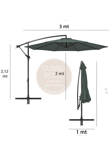 Gunbo Home 3 Mt 8 Kaburga Full Demir 21 Kg Antrasitbahçe Şemsiyes