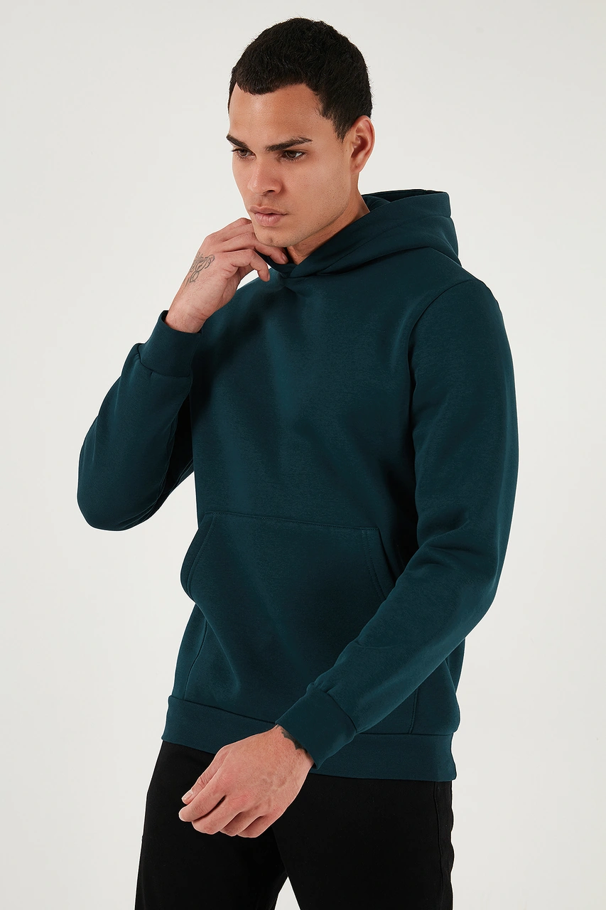 Buratti Regular Fit Kapüşonlu Kanguru Cepli Içi Tüylü Yumuşak Şardonlu Erkek Sweat 5905281 Petrol