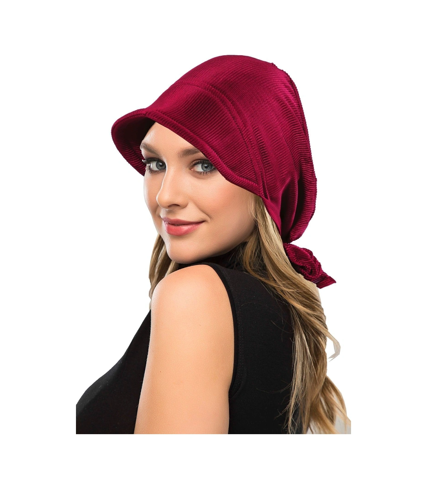 Plise Şapka Bordo Hazır Türban Tesettür Havuz Bonesi Bordo