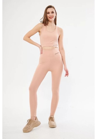 Kadın Dalgıç Croplu Taytlı Takım - Bej 001