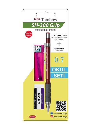 Tombow SH-300 Grip Mekanik Kurşun Kalem Okul Seti 0.7 Bordo