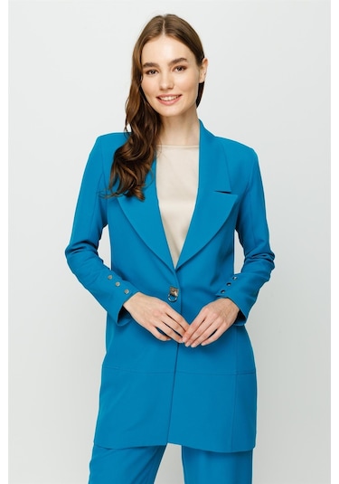 Çıt Çıt Detaylı Oversize Ceket Pantolon Takım Turkuaz-turkuaz Turkuaz