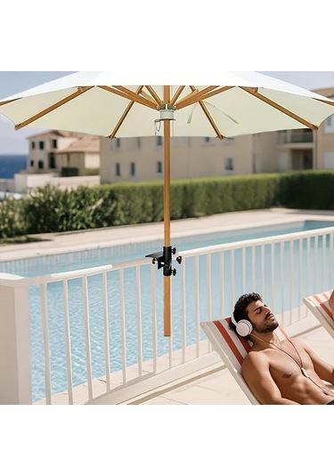 Chuangyinshop Siyah Ağır Hizmet Açık Hava Şemsiye Kelepçesi - Aletsiz Kurulum, Ayarlanabilir Yükseklik Siyah