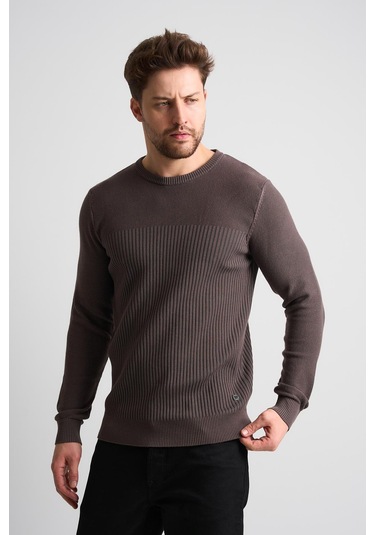 Alexandergardı Dokulu Desenli Erkek Triko Kazak Koyu Kahverengi