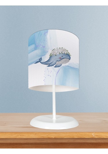 Mekta Home Bebek Ve Çocuk Odası Mavi Balina Desenli Abajur