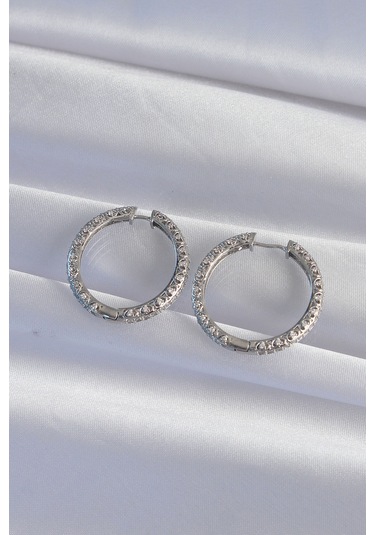 Ezoconcept Pirinç Gümüş Renk Zirkon Taşlı Motifli Halka Küpe Çok Renkli