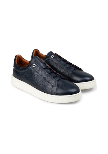 Deery Erkek Gizli Bağcıklı Hakiki Deri Lacivert Sneaker - 04444mlcve01