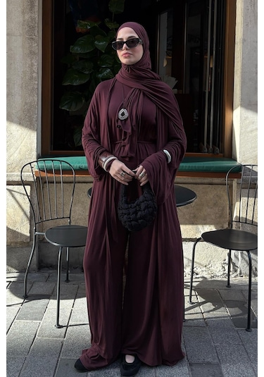 Carell Micro Modal Abaya Mürdüm Çok Renkli