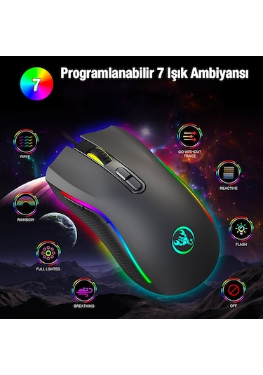 HXSJ A869 7200DPI Ayarlanabilir RGB Işık Gaming Oyuncu Mouse