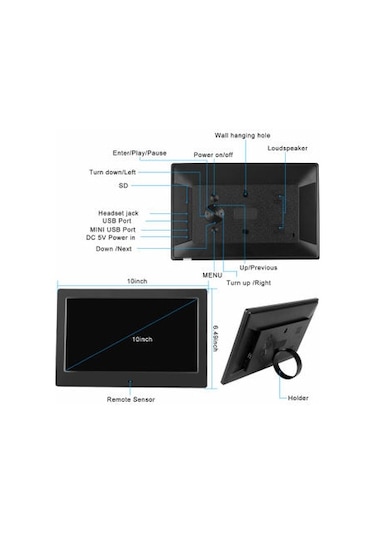 Blueinter 10'' LCD Ekran Dijital Fotoğraf Çerçevesi + Mp3