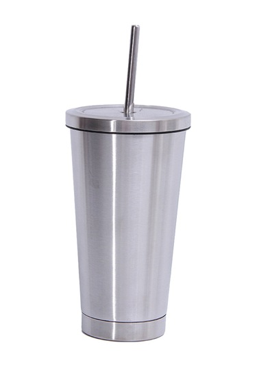 Samdoo 500ml 304 Çelik Termos Bardak, İçecek Su Için, Portatif, Pipetli Kapağıyla, Gümüş Renkli, Ofis Hediyesi