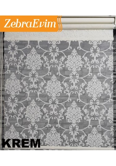 3Renk Çift Mekanizma Damask Siyah-Krem-Kahve Tül Stor Zebra Perde