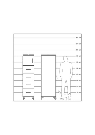 Kronos Dolap Tek Raflı 4 Çekmeceli Tek Kapaklı 44x59x182 Çam-... Çam