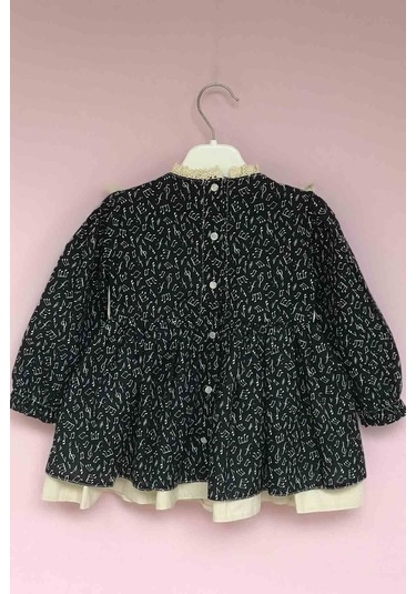 Nota Desenli Ve Fırfır Detaylı Kız Çocuk Bebek Elbise 001