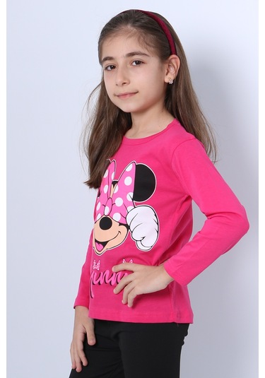 Hçm Kız Çocuk Uzun Kollu Tshirt 4 Mevsim Baskılı Bisiklet Yaka C43 Fuşya