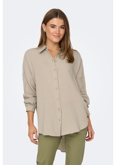 Only 15267998 Onlthyra Oversızed Shırt Noos Wvn Ss Kadın Gömlek Oxford Tan