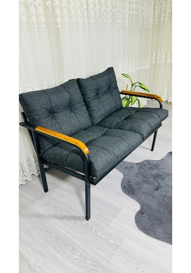 Madame Home Kasımpatı Balkon, Bahçe, Cafe Metal Kanepe Koltuk Takımı 2'li Antrasit