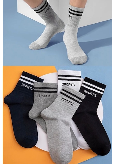 Bgk 5 Çift Sport Yazılı Uzun Erkek Çorap Çok Renkli
