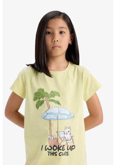 Defacto Kız Çocuk Baskılı Kısa Kollu Elbise E0658a825smyl282 Sarı