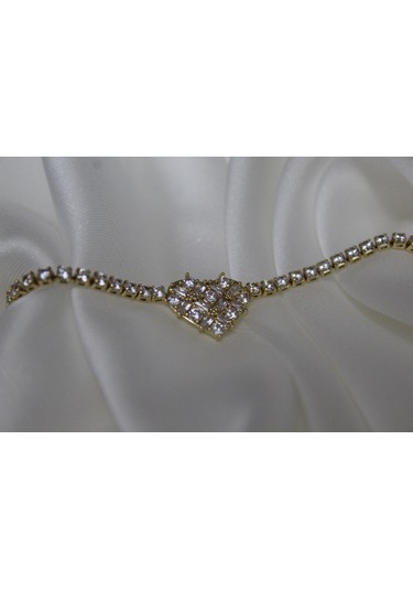 Kalp Işıltı Zirkon Taşlı Çelik Bileklik 17 Cm Kalp Model Altın Renk Kadın Çelik Bileklik Gold