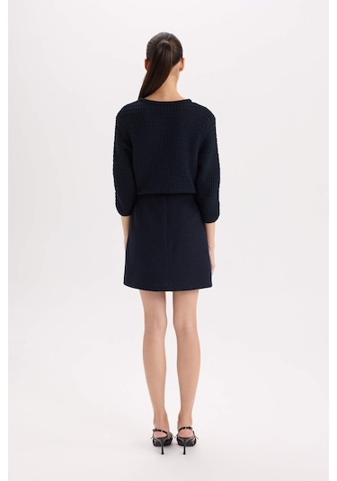 DeFacto A Kesim Normal Bel Astarlı Tweed Mini Etek B0692AX24AUNV28 Lacivert