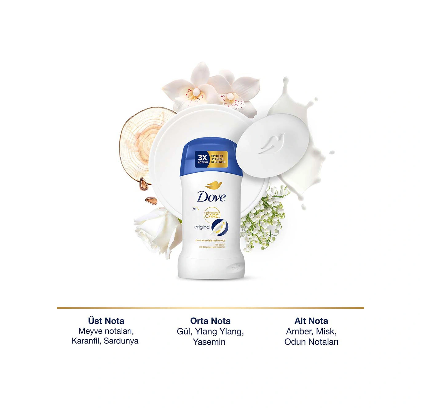 Dove Kadın Stick Deodorant Original Advanced Care 72 Saat 50 Ml X2