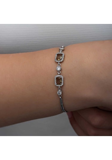 Blackcraft 925 Ayar Gümüş Kare Zultanit Taşlı Kadın Bileklik Bc-187bb3