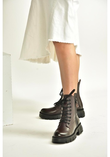 Fox Shoes V555589103 Kahverengi Hakiki Deri Bağcıklı Postal Bot Kahverengi