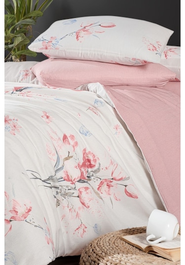 Mystory Home Lastikli Çarşaflı Çift Kişilik Nevresim Takımı Papavera Gülkurusu - Pembe