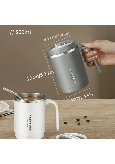 Honeybeeshop Beyaz 16.91oz Paslanmaz Çelik Yalıtımlı Kahve Termosu Kapak Ve Pipet Beyaz