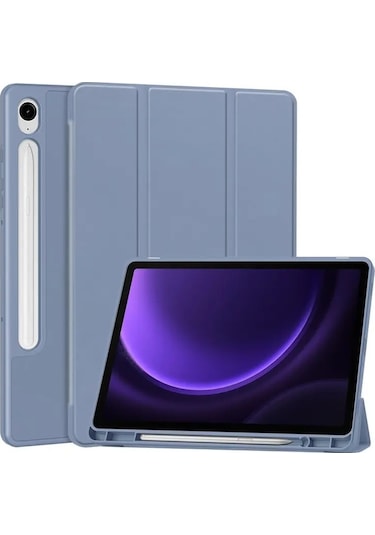 Samsung Uyumlu Galaxy Tab S9 FE Deri Kılıf Üç Katlı Stant Kalem Yuvası Tablet Kapağı