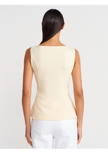 Dilvin 21001 Kayık Yaka Peplum Top-açık Sarı Açık Sarı