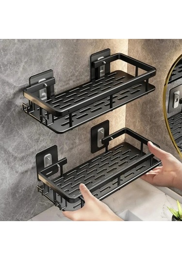 Banyo Raf Depolama Rafı Hiçbir Matkap Duvara Monte Şampuan Siyah