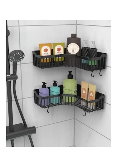Yapışkanlı Banyo Sabunluk Şampuanlık Organizer Köşesi 1 Adet Siyah