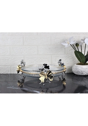 Atabey Home Kelebek Ayak Yuvarlak Borcam Tepsi-25 Cm
