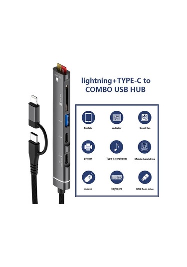 Cbtx Svt02 İphone+c Tipi Hub Adaptörü Uyumlu 2 Tip-c Bağlantı Noktası+usb+2 Kart Okuyucu Yuvası - Gri
