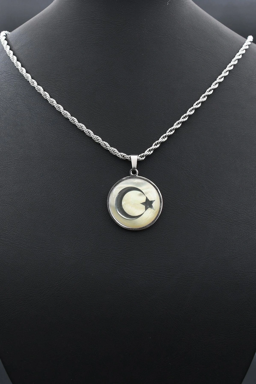 Ay Yıldızlı - Ay Yıldız Kolye Paslanmaz Çelik Zincir 3mm 902303 Gümüş