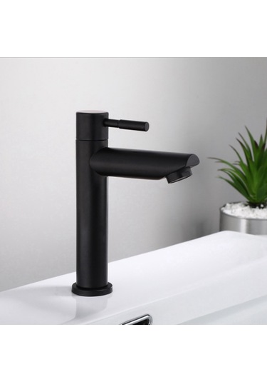 Tenfowee Siyah Banyo Lavabo Kraanı - Sus304 Paslanmaz Çelik - Tek Soğuk Su - G1/2 Erkek Dişli - Pıhtıksız Su Akışı - Ev, Mutfak, Balkon Uygun Siyah