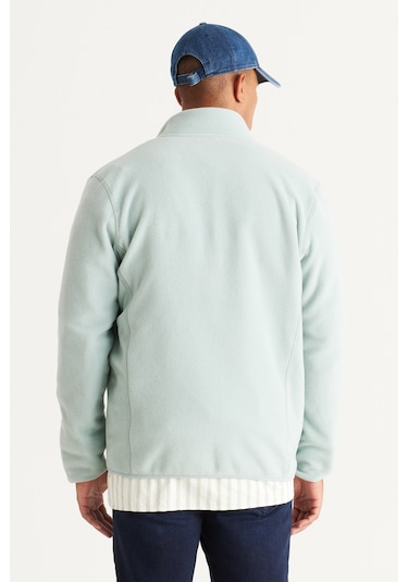 AC&Co / Altınyıldız Classics Standart Fit Fermuarlı Bato Yaka Polar Erkek Ceket Açık Yeşil