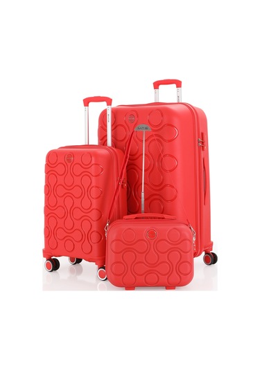 Mçs Polipropilen 3lü Valiz Seti Büyük & Kabin & Makyaj V376 S23sy1000053-set 00004 Kırmızı