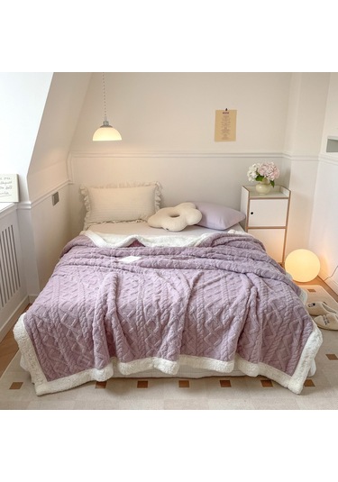 Hqgoodstore Yeni Ev Basit Düz Renk Kalınlaştırılmış Kuzu Kadife Çift Yumuşak Tek Battaniye Mor 150 200cm Mor