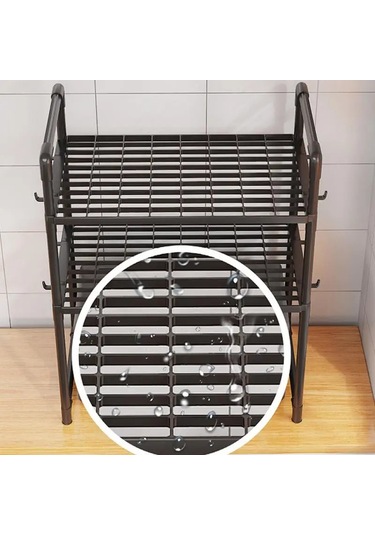 Mutfak Depolama Rafı Çok Katmanlı Mikrodalga Raf Ayarlanabilir Siyah