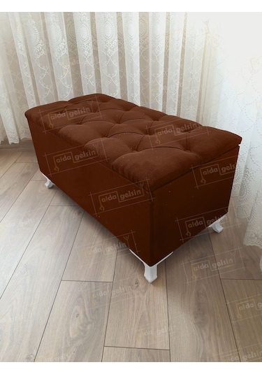 Lüks Sandıklı Kapitoneli Ayakucu Puf Bench 90 Cm Beyaz Ayak Yeşil